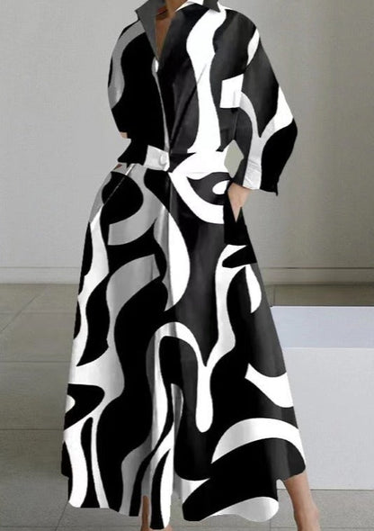 2024 Schwarzer Punkt Peter Pan Kragen Taschen Baumwollkleid Langarm