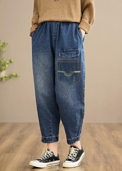 Handgemachte Frühling Casual Hose Oversize Denim Blau Fotografie Elastische Taille Hose