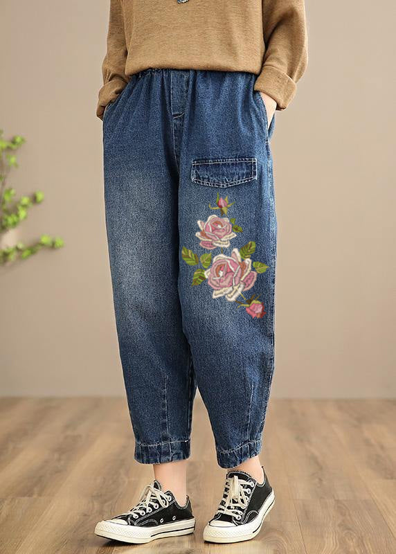 Handgemachte Frühling Casual Hose Oversize Denim Blau Fotografie Elastische Taille Hose