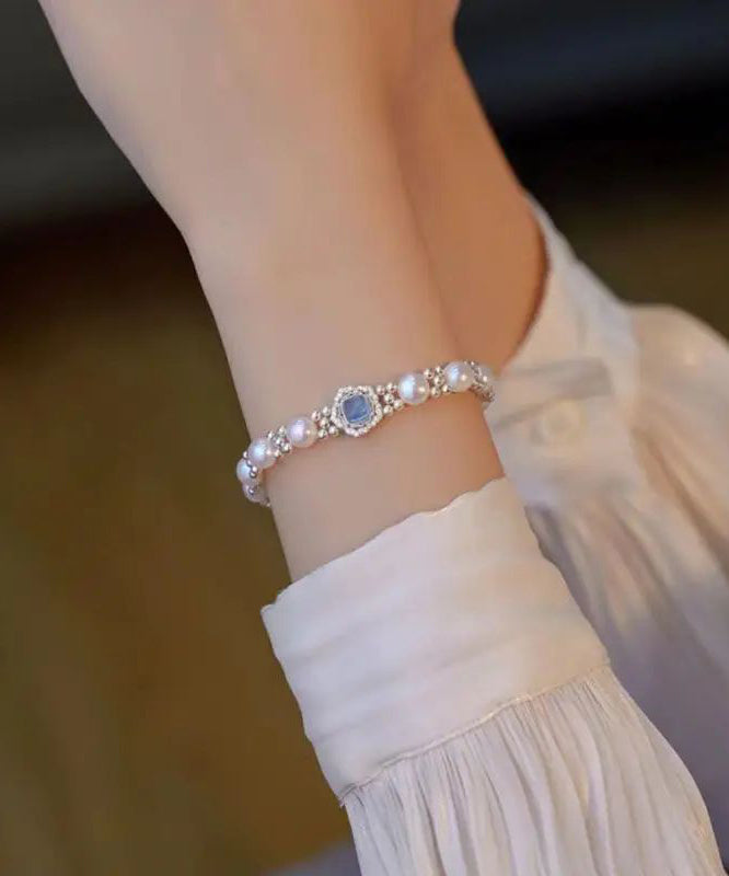 Pulsera de plata de ley con cristales de perla 2024