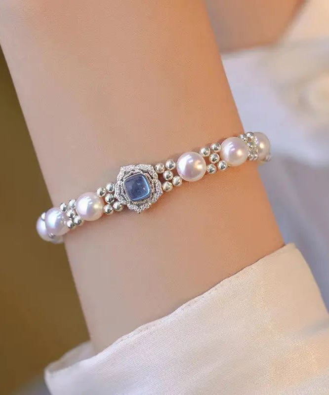 Pulsera de plata de ley con cristales de perla 2024