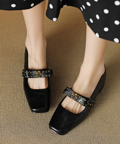 2025 Bow Rivet Splicing Chunky Loafer Shoes Black Sheepskin