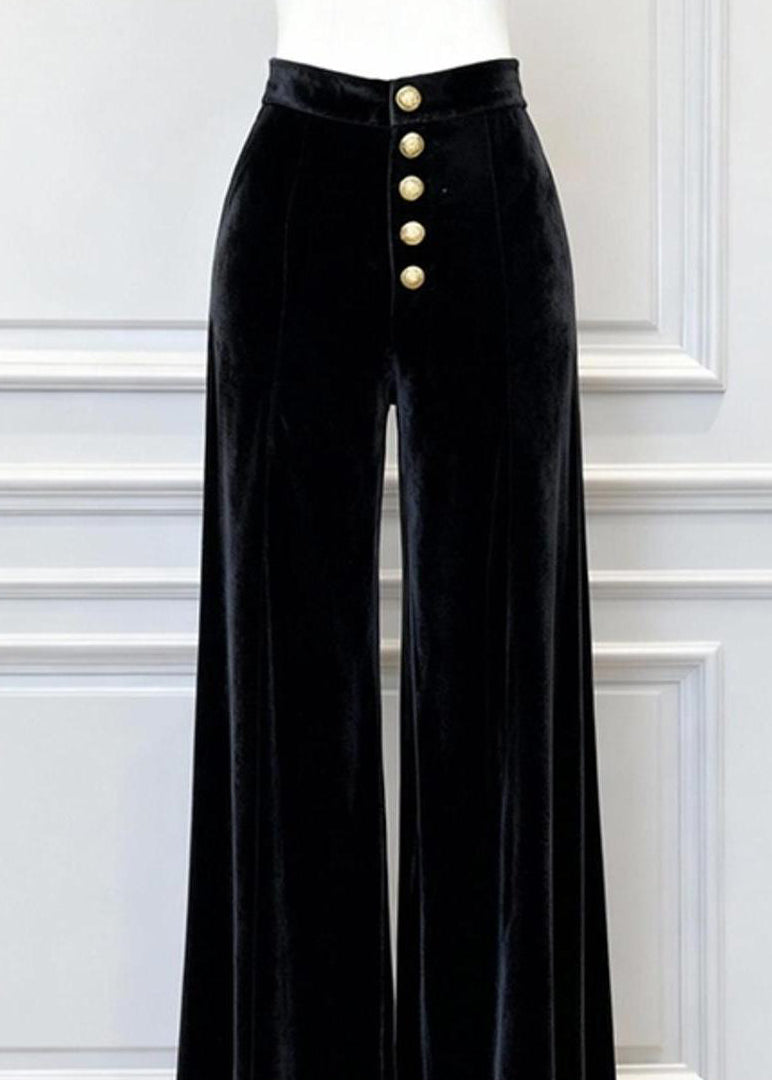 2025 New Black High Waist Silk Velvet Wide Leg Pants Winter