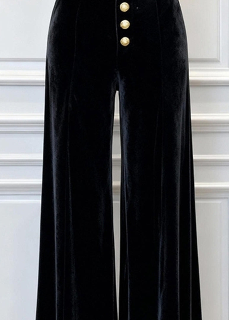 2025 New Black High Waist Silk Velvet Wide Leg Pants Winter