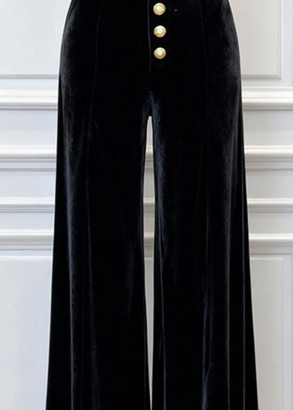 2025 New Black High Waist Silk Velvet Wide Leg Pants Winter