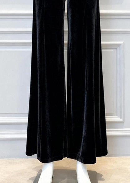 2025 New Black High Waist Silk Velvet Wide Leg Pants Winter