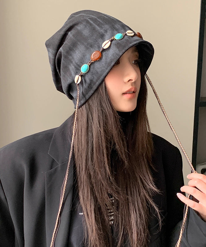 Sombrero boonie de algodón con borlas grises estilo bohemio (2025)