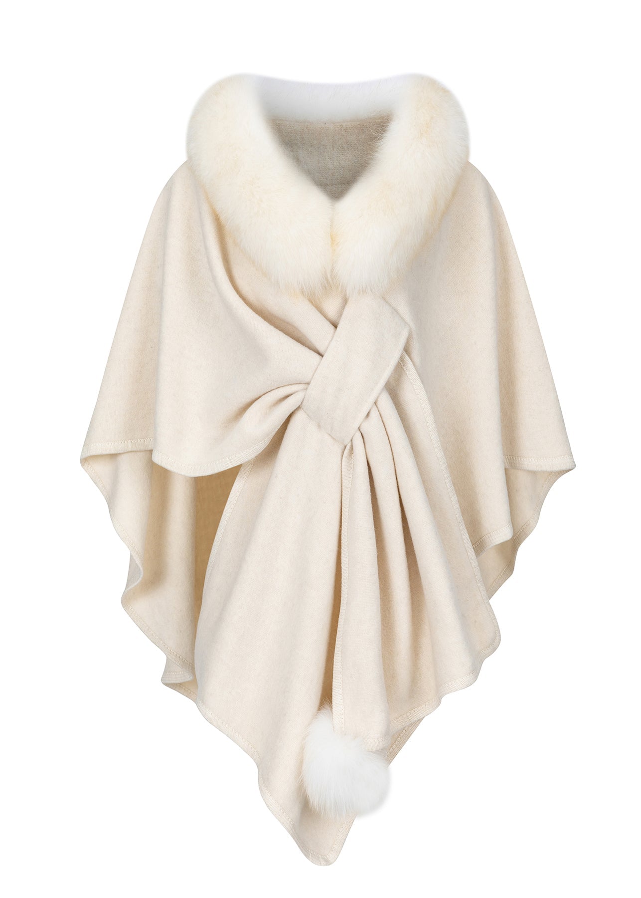 2025 New Brown Fox Fur Grass Shawl Woolen Coat Cloak Bat Sleeve