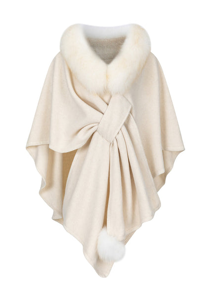 2025 New Brown Fox Fur Grass Shawl Woolen Coat Cloak Bat Sleeve