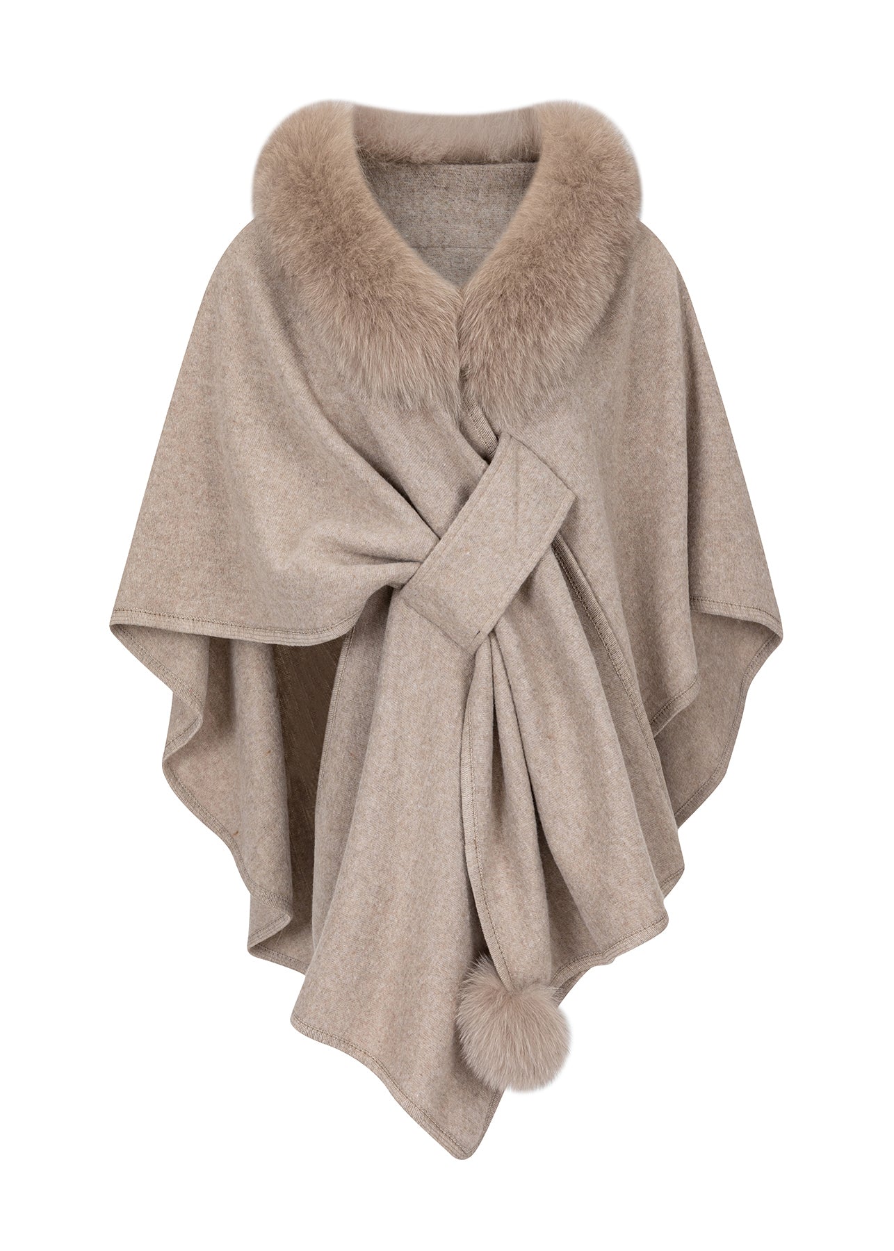 2025 New Brown Fox Fur Grass Shawl Woolen Coat Cloak Bat Sleeve