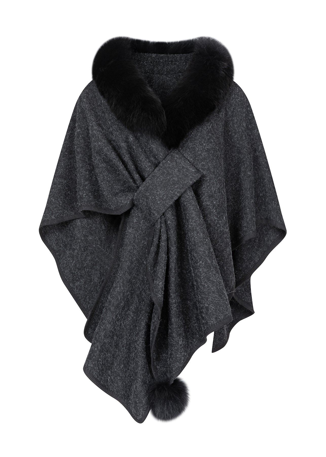 2025 New Brown Fox Fur Grass Shawl Woolen Coat Cloak Bat Sleeve