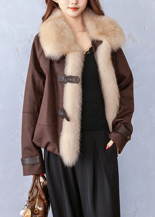 Chaquetas de invierno de algodón fino con bolsillos y cuello Peter Pan color chocolate 2025