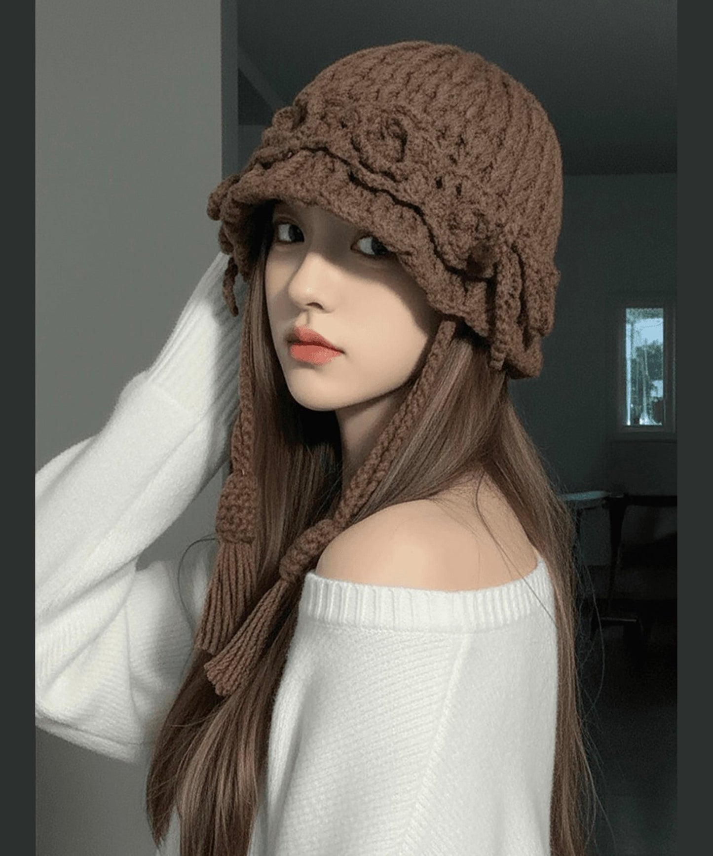 2025 New Coffee Handmade Tassel Flower Knitted Boonie Hat