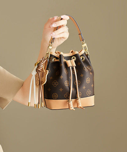 2025 New Coffee Print Large Capacity Faux Leather Bucket Bag