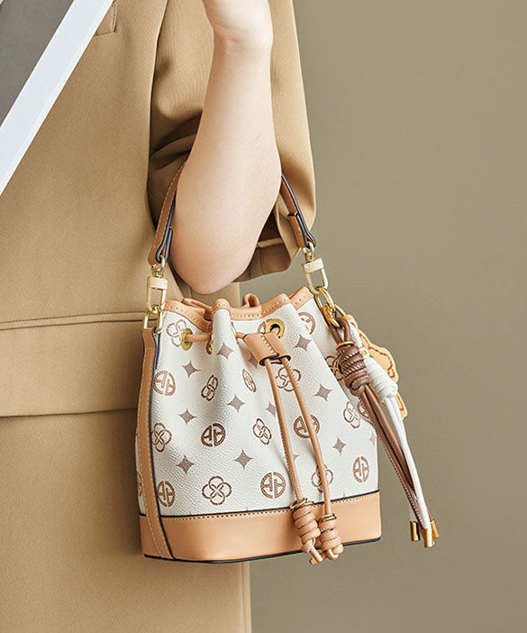 2025 New Coffee Print Large Capacity Faux Leather Bucket Bag