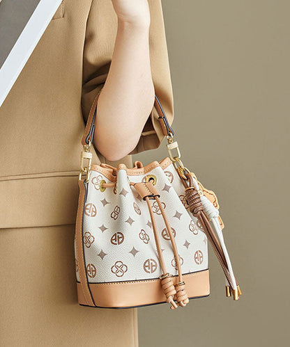 2025 New Coffee Print Large Capacity Faux Leather Bucket Bag