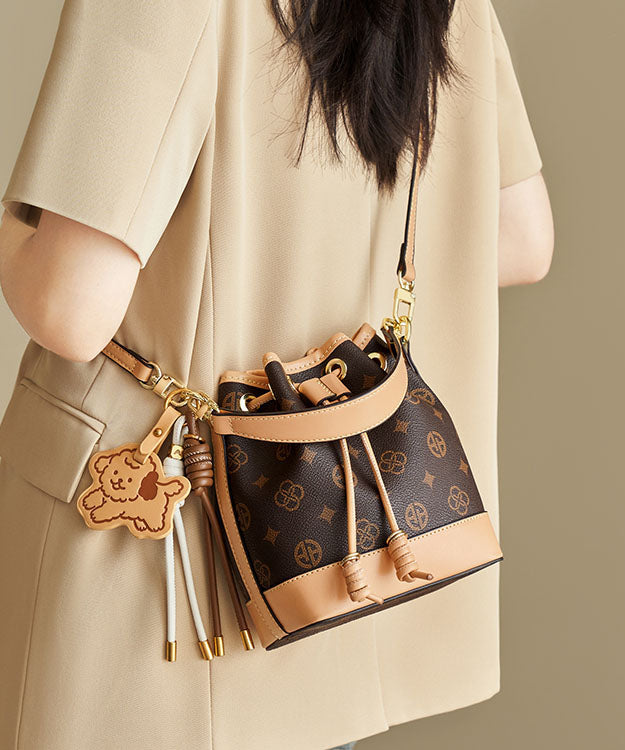 2025 New Coffee Print Large Capacity Faux Leather Bucket Bag