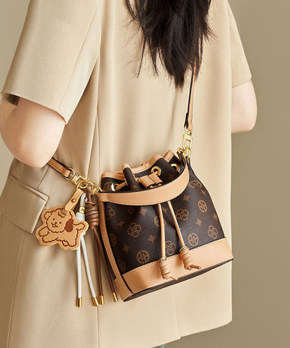 2025 New Coffee Print Large Capacity Faux Leather Bucket Bag