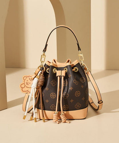 2025 New Coffee Print Large Capacity Faux Leather Bucket Bag