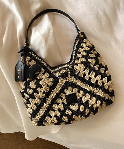 2025 New Color Blocking Woven Shoulder Bag