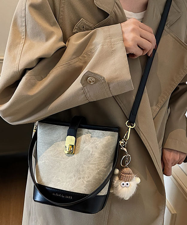 2025 New Fashion Versatile White Black Faux Leather Bucket Bag