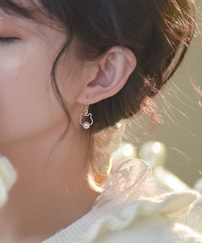 Pendientes colgantes de gato con perlas de aleación de oro nuevos de 2025