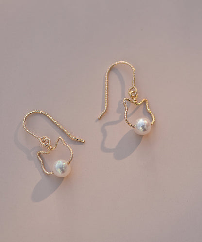 Pendientes colgantes de gato con perlas de aleación de oro nuevos de 2025