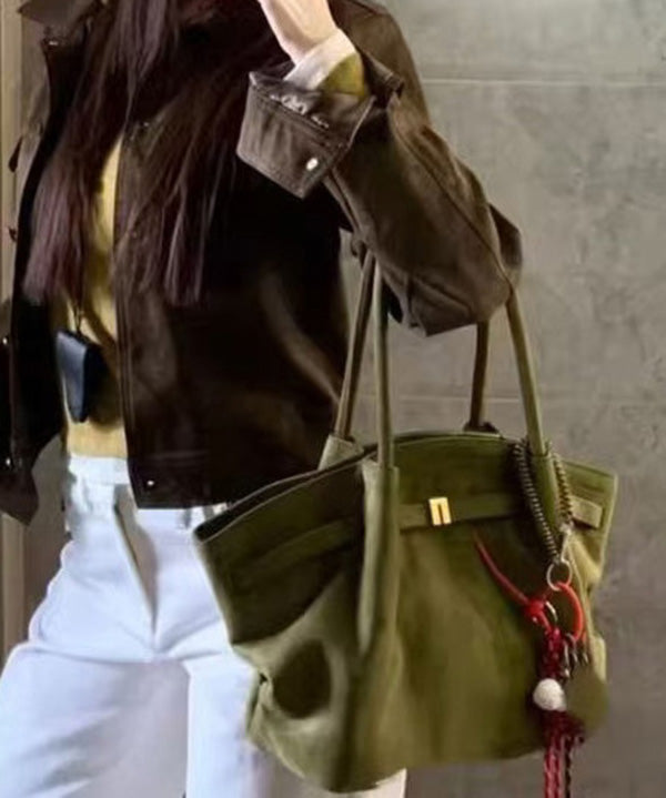 2025 New Green Large Capacity Suede Shoulder Bag