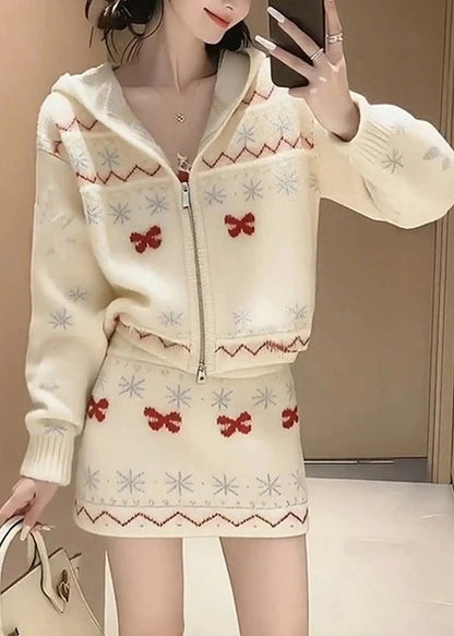 2025 Neues zweiteiliges Strickset aus Pullover und Rock für den Winter