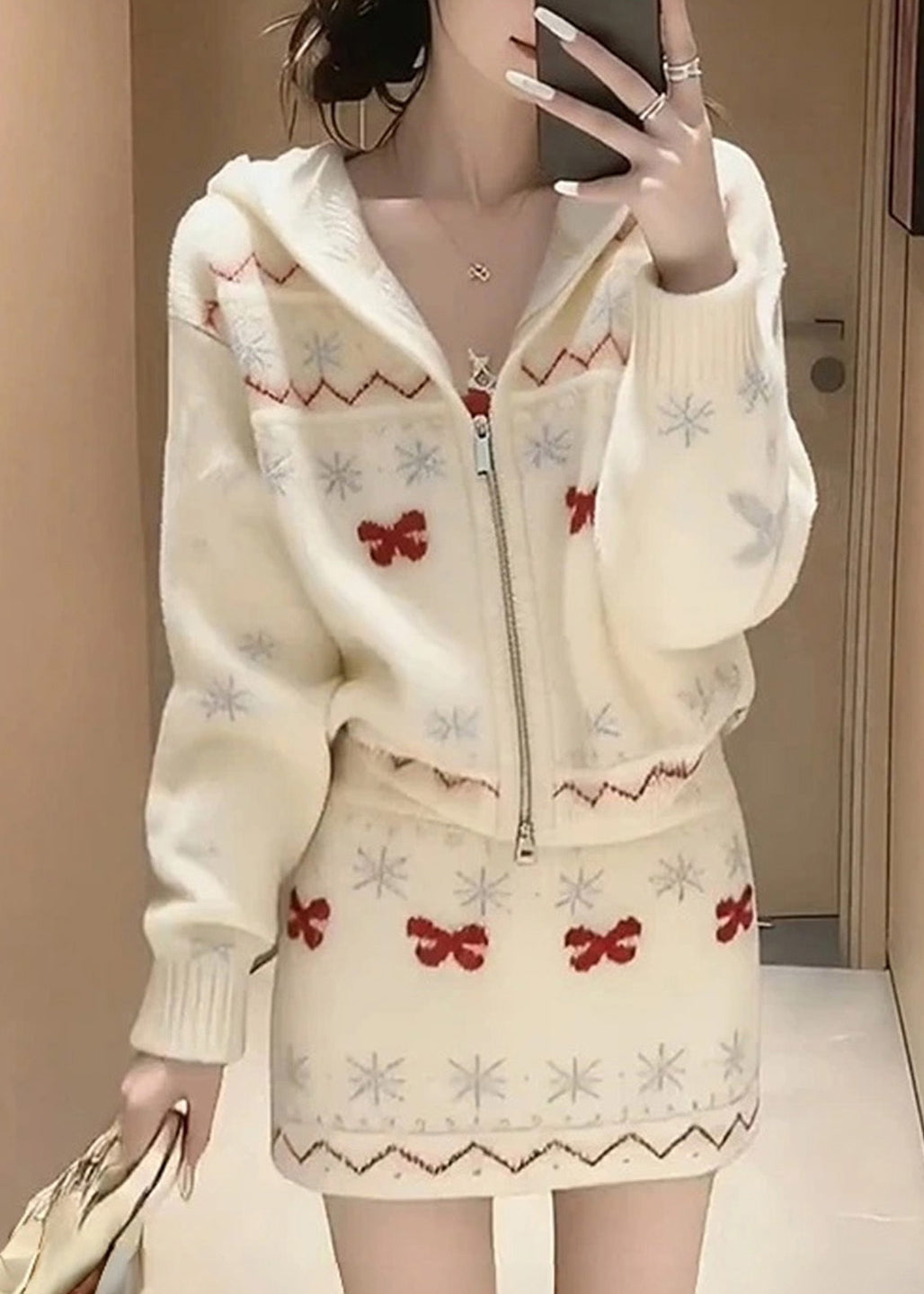 2025 Neues zweiteiliges Strickset aus Pullover und Rock für den Winter