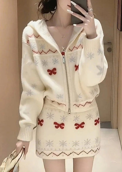 2025 Neues zweiteiliges Strickset aus Pullover und Rock für den Winter