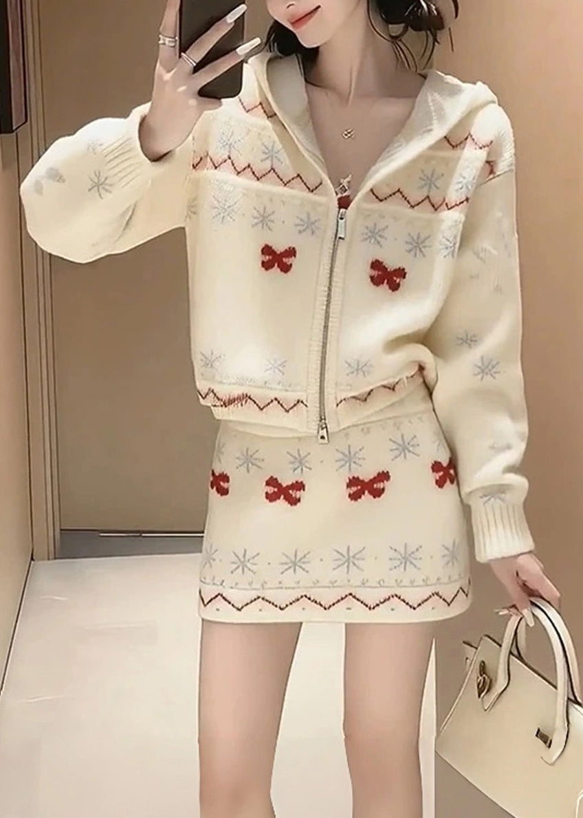 2025 Neues zweiteiliges Strickset aus Pullover und Rock für den Winter