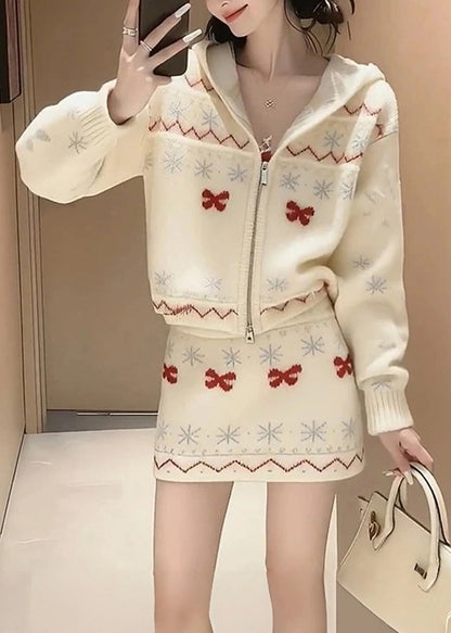 2025 Neues zweiteiliges Strickset aus Pullover und Rock für den Winter