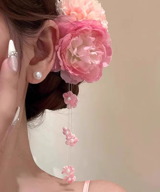 Neue Haarnadel mit rosa Pfingstrosenquaste aus Legierung, 2025