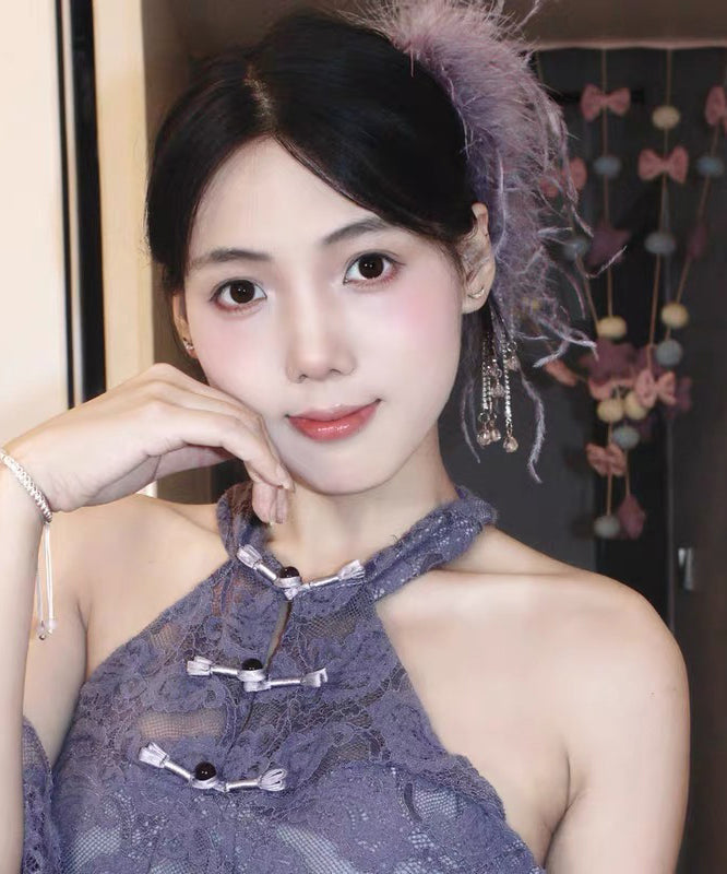 2025 Neue lila Legierung Federperlen-Quaste Haarnadel