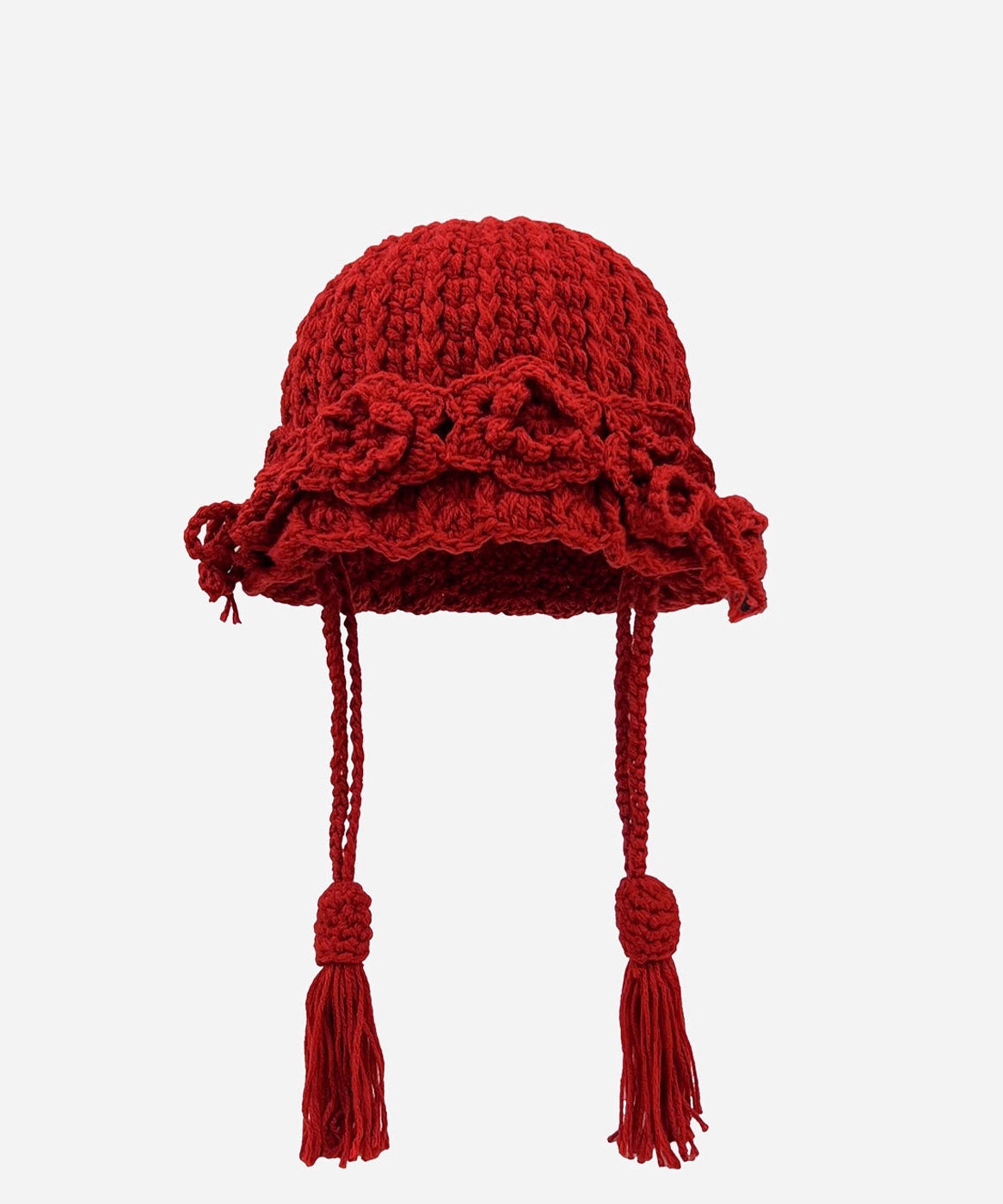Gorro de punto con borlas, cálido y versátil, con flores rojas, nuevo 2025