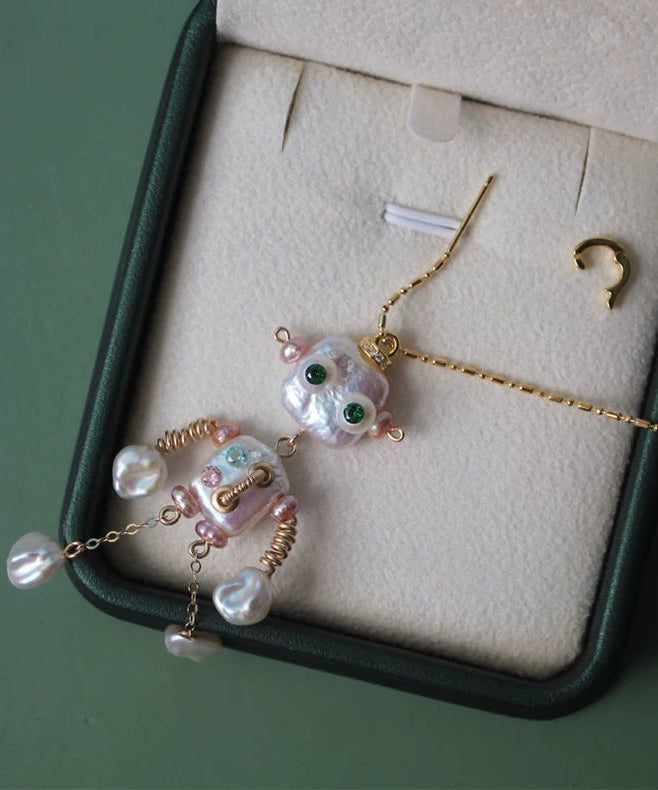 Neue Halskette mit Roboteranhänger aus weißer Kupferlegierung und Perle, Baujahr 2025