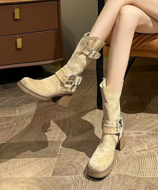 2025 Splicing Chunky Cowboy Boots Caramel Suede