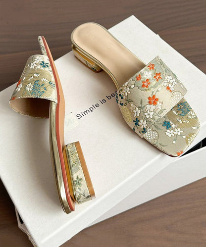 2025 Summer New Apricot Embroidery Slide Sandals Peep Toe