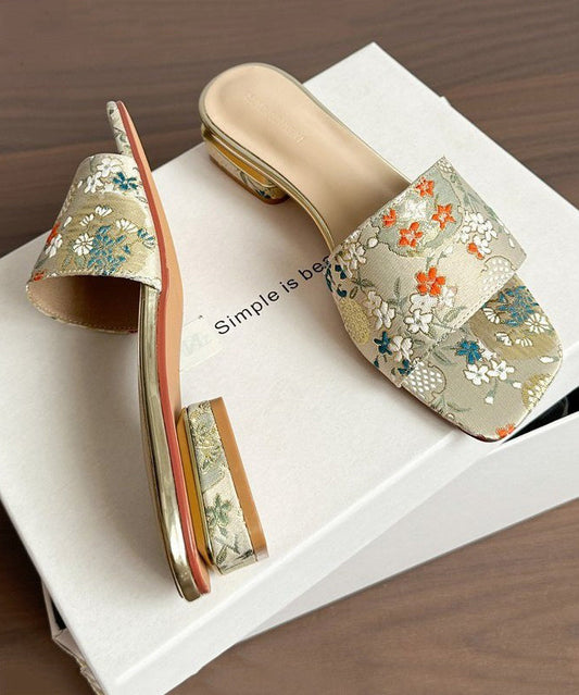 2025 Summer New Apricot Embroidery Slide Sandals Peep Toe