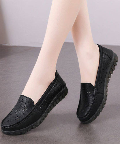 2026 Hollow Out Flat Feet Shoes Beige Cowhide Leather