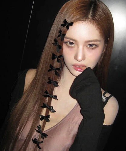 2026 New Black Cloth Bow Six Hairpin