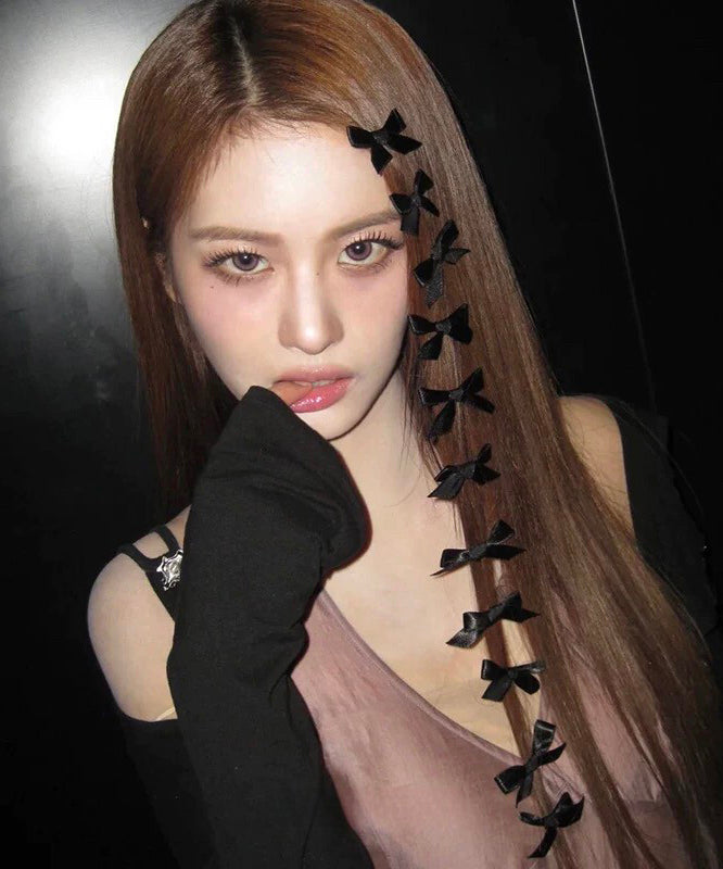 2026 New Black Cloth Bow Six Hairpin