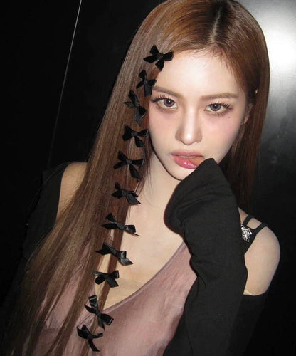 2026 New Black Cloth Bow Six Hairpin