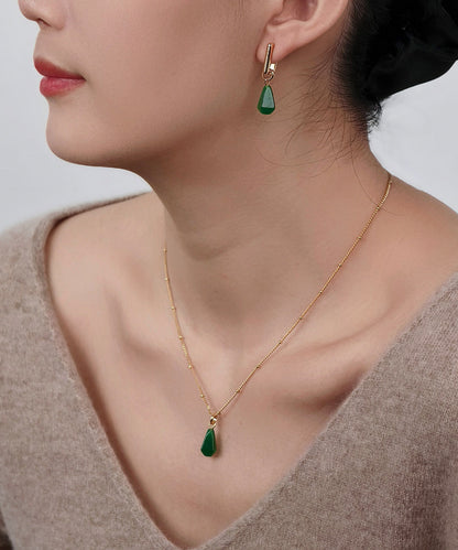 2026 New Green Sterling Silver Water Droplet Agate Pendant Necklace