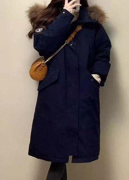 Parka larga desmontable de manga larga con patchwork azul marino 2026