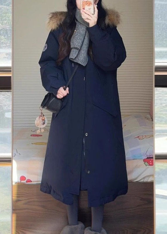 Parka larga desmontable de manga larga con patchwork azul marino 2026