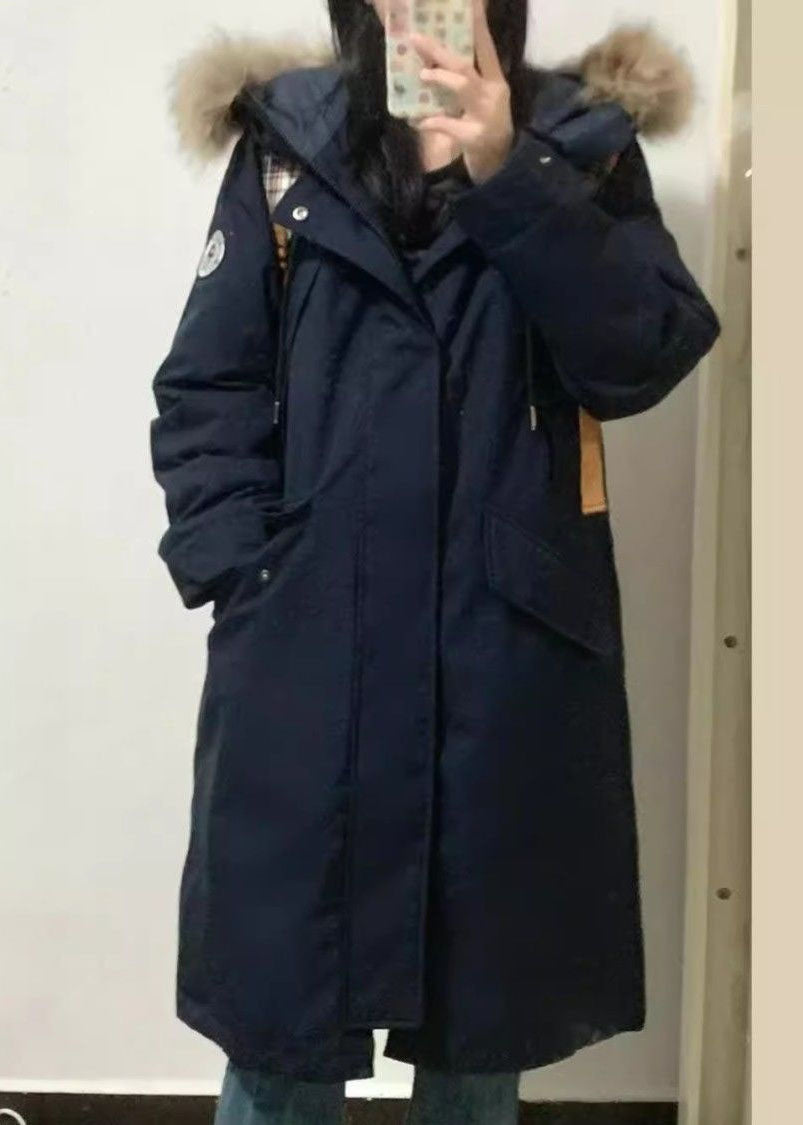 Parka larga desmontable de manga larga con patchwork azul marino 2026