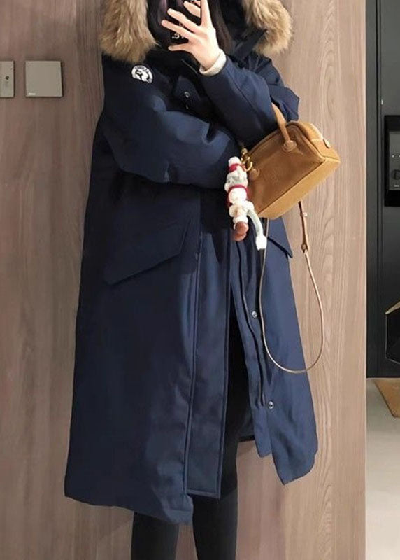 Parka larga desmontable de manga larga con patchwork azul marino 2026