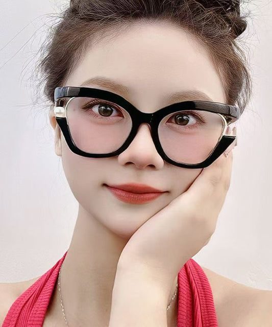 2026 New Pearl Irregular Black Full Frame Reading Glasses